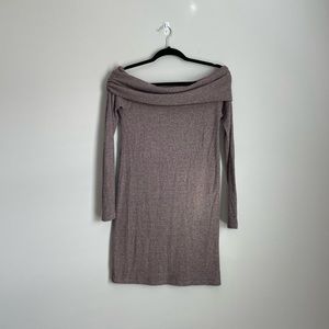 Ribbed body con sweater, mini dress from Fashion Nova. Size Large. Gray-Pink